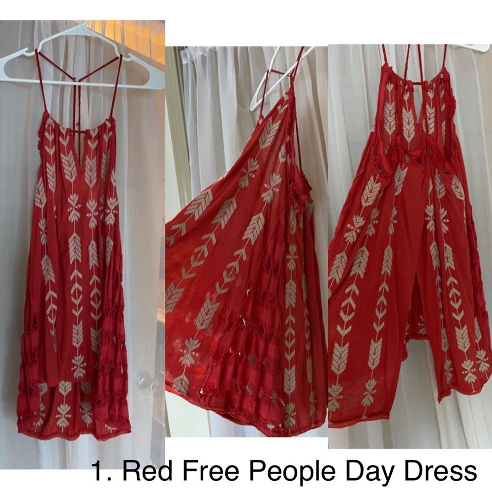 Free People Red & Beige Tribal Day Dress